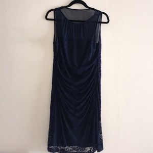Worn once! Navy blue lined lace dress